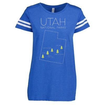 Utah National Park Map Zion Bryce Canyon Arches Canyonlands Enza Ladies Jersey Football T-Shirt