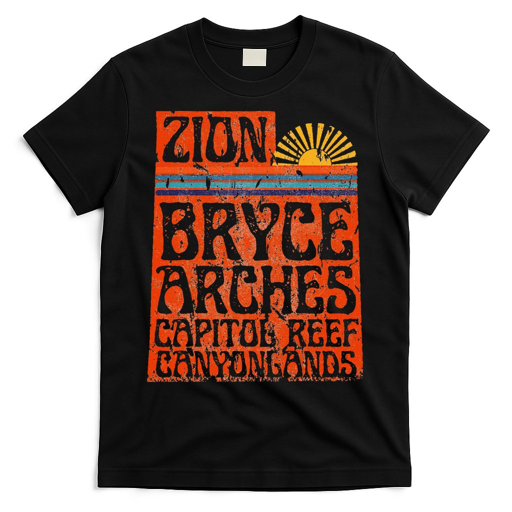 Utah National Parks Zion Arches Bryce Canyonlands State Map T-Shirt