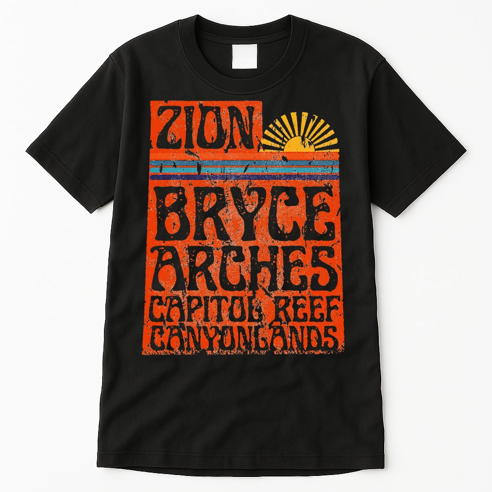 Utah National Parks Zion Arches Bryce Canyonlands State Map Tall T-Shirt
