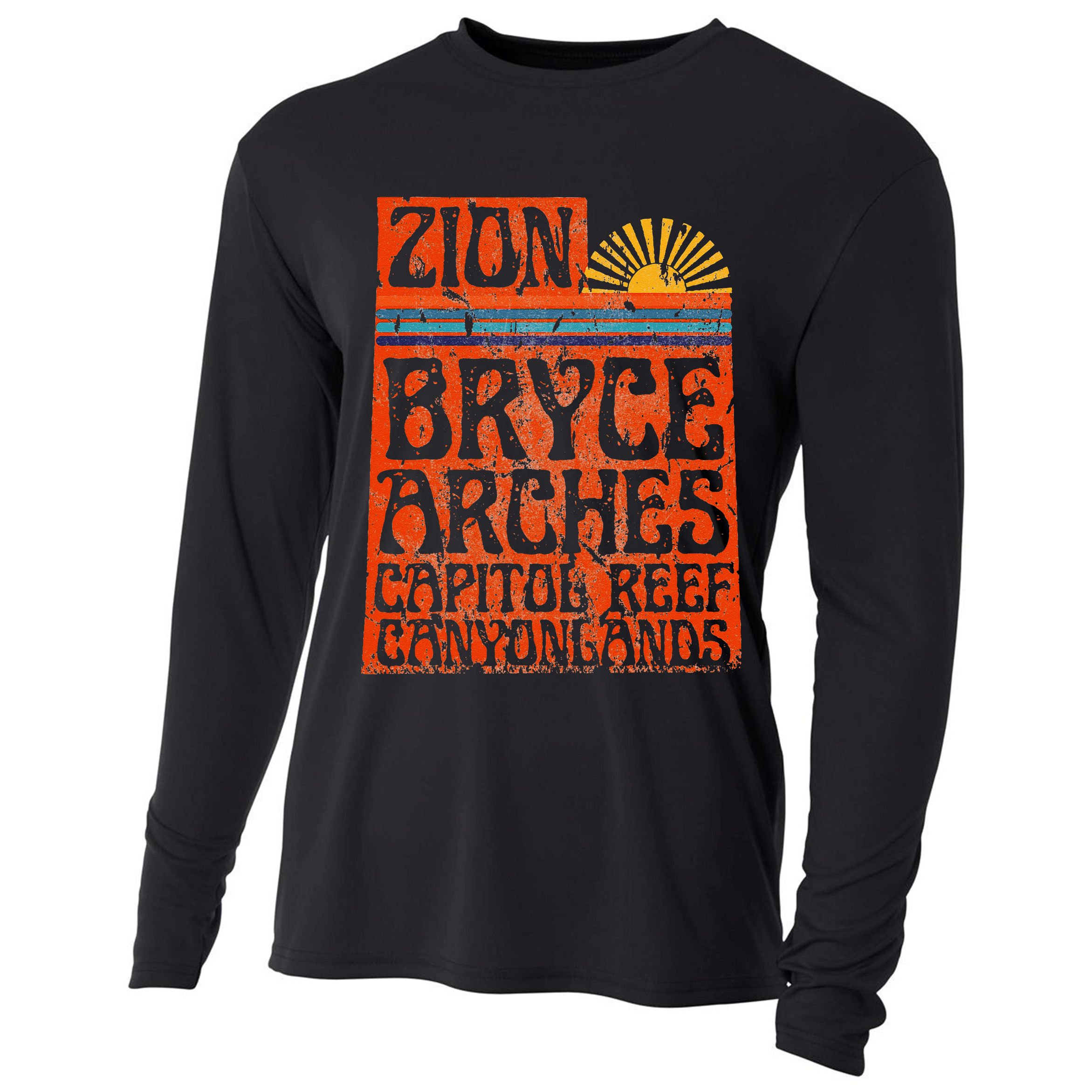 Utah National Parks Zion Arches Bryce Canyonlands State Map Cooling Performance Long Sleeve Crew