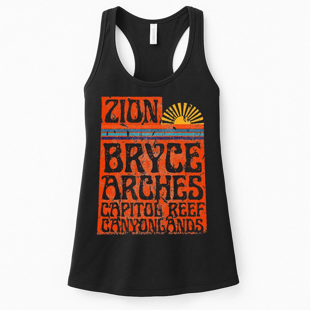 Utah National Parks Zion Arches Bryce Canyonlands State Map Womens Tank Top
