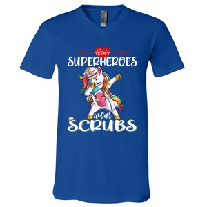 Unicorn Nurse Real Superheroes Wear Scrubs S Nursicorn Gift V-Neck T-Shirt