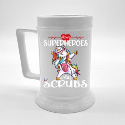 Unicorn Nurse Real Superheroes Wear Scrubs S Nursicorn Gift Beer Stein