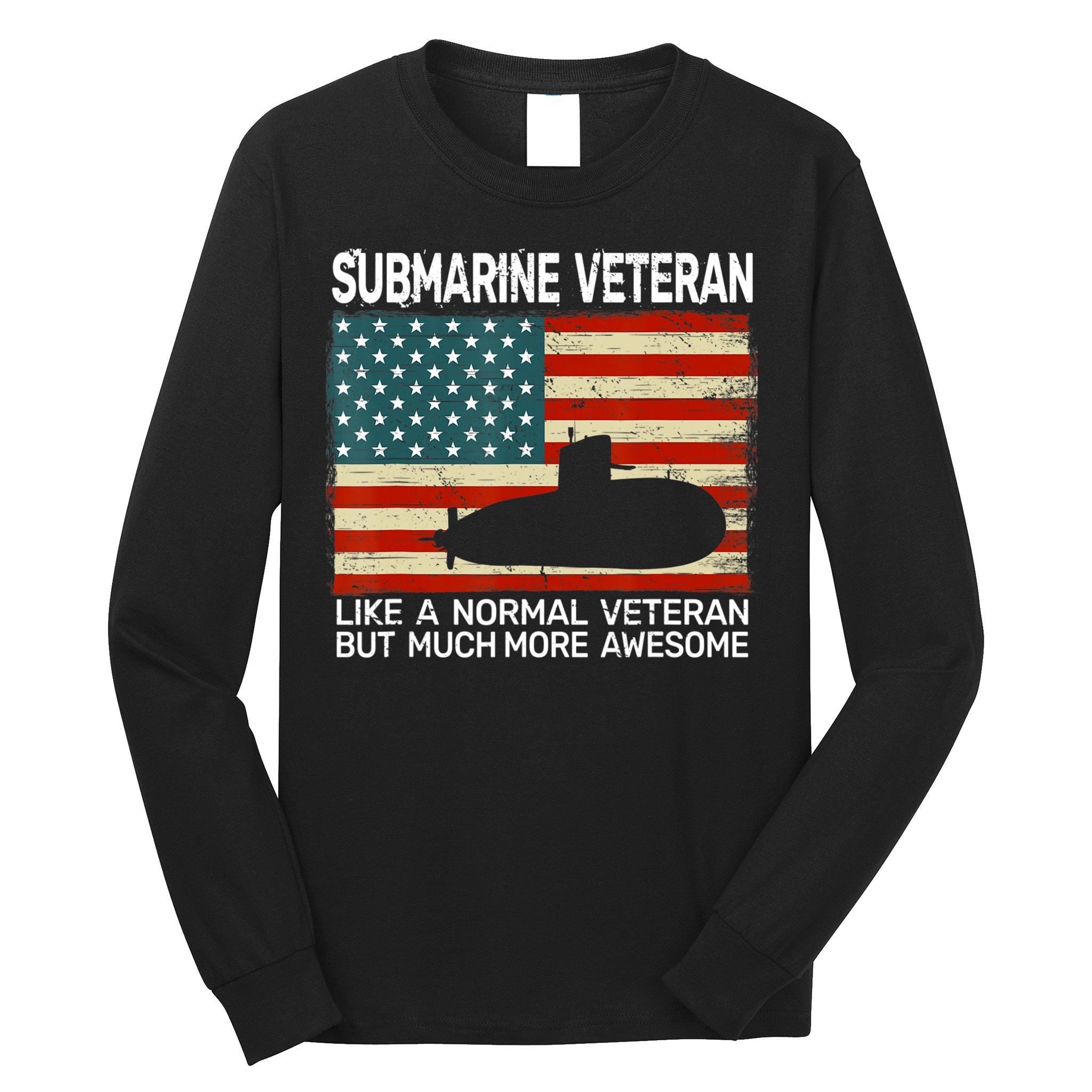 US Navy Submarine Veteran USA Flag Vintage Submariner Long Sleeve Shirt