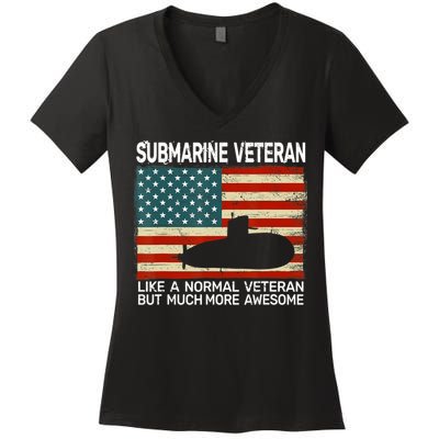 US Navy Submarine Veteran USA Flag Vintage Submariner Women's V-Neck T-Shirt