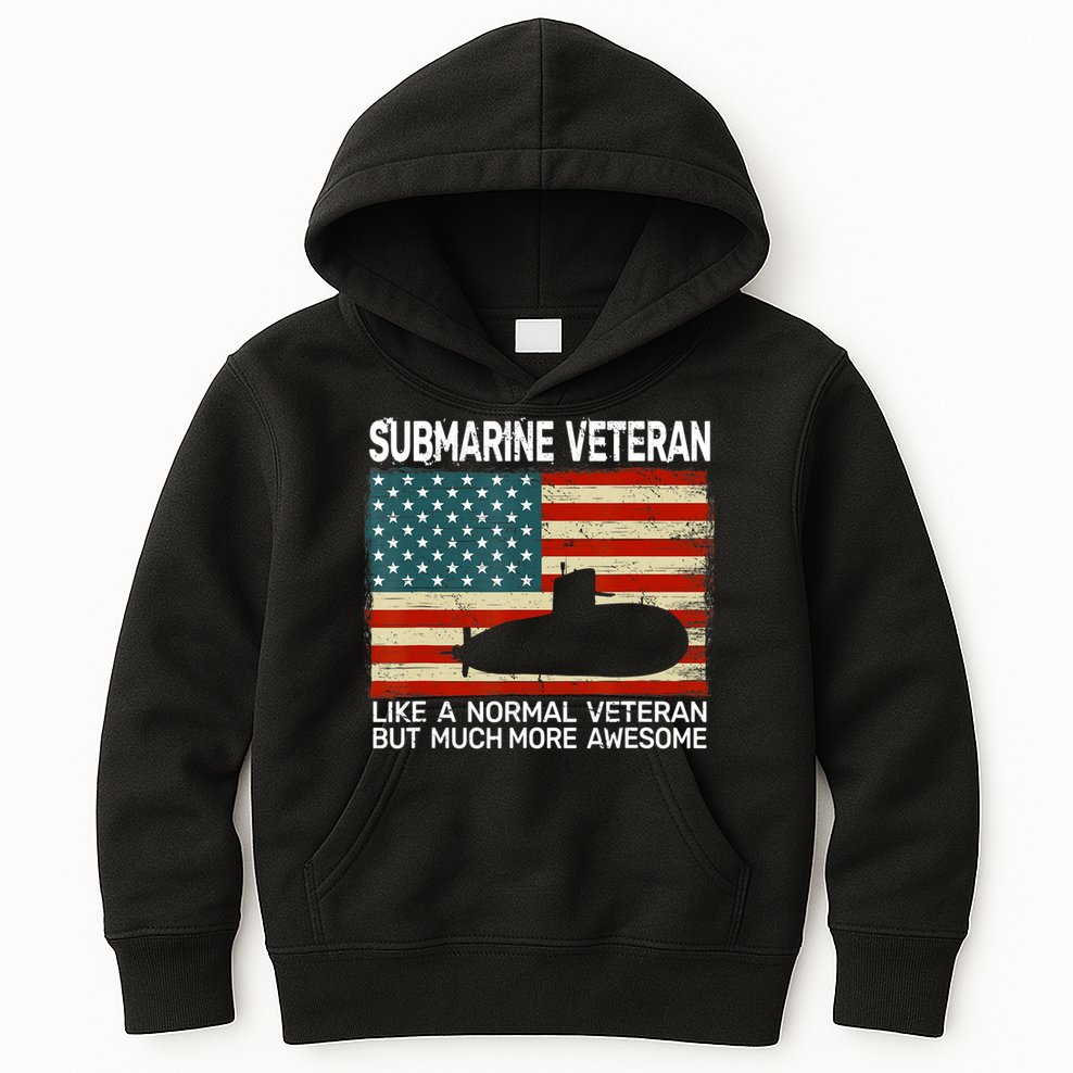 US Navy Submarine Veteran USA Flag Vintage Submariner Kids Hoodie
