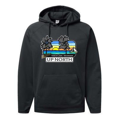 Up North Torch Lake Michigan Performance Fleece Hoodie