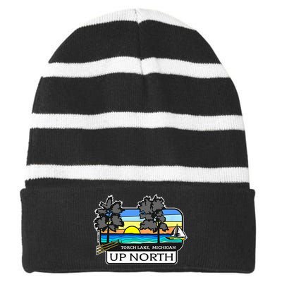 Up North Torch Lake Michigan Striped Beanie with Solid Band