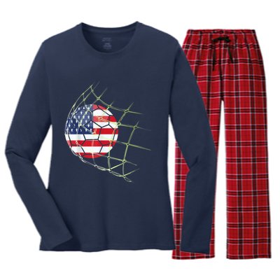 USA  National Team Soccer Jersey 2022 American Ball Flag Women's Long Sleeve Flannel Pajama Set 