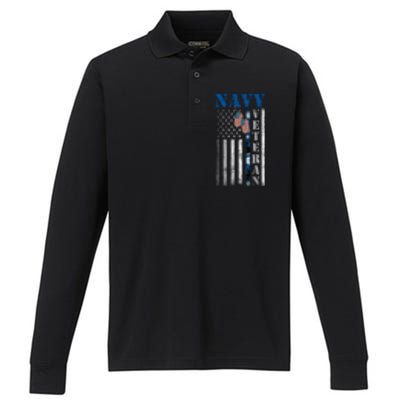 US Na Vy Patriotic Flag Na Vy Veteran Gift Performance Long Sleeve Polo