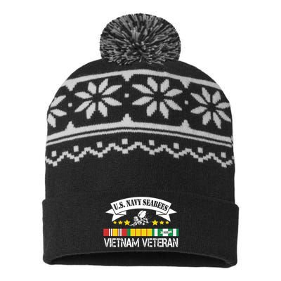 US. Na Vy Sea Bee Vietnam Veteran Flag USA-Made Snowflake Beanie