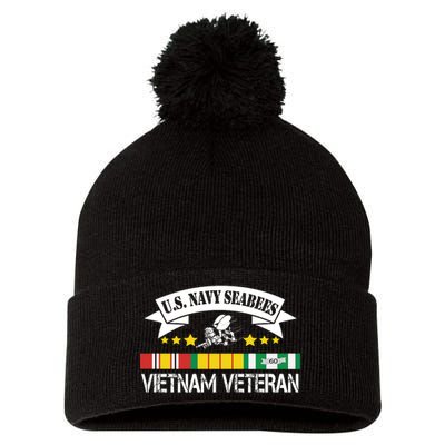 US. Na Vy Sea Bee Vietnam Veteran Flag Pom Pom 12in Knit Beanie