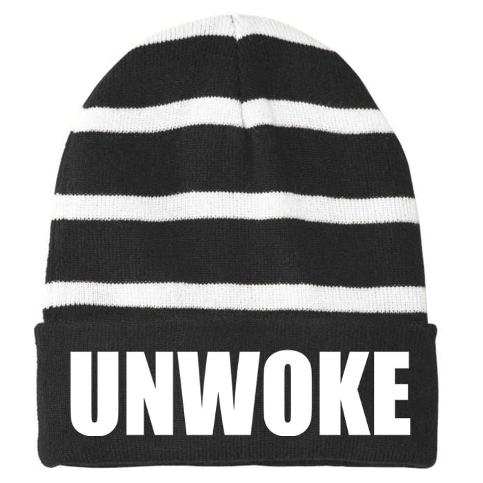 UNWOKE Anti Woke Counter Culture Fake Woke Classic Striped Beanie with Solid Band