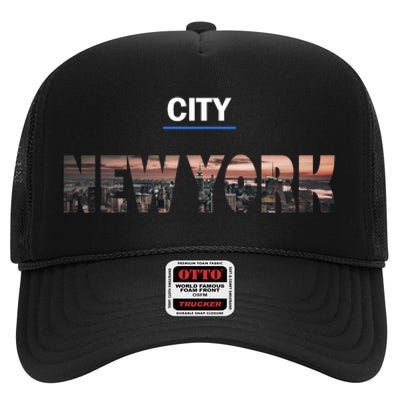 Urban New York City Skyline North America High Crown Mesh Back Trucker Hat