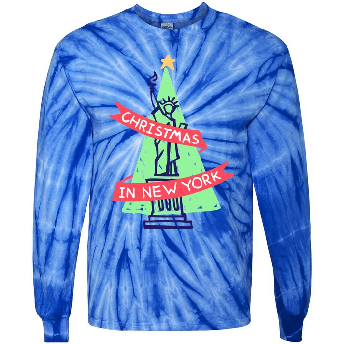 Usa New York City Statue Of Liberty Christmas Tree Great Gift Tie-Dye Long Sleeve Shirt