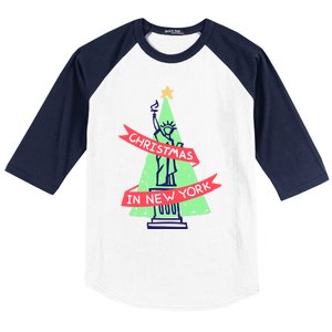 Usa New York City Statue Of Liberty Christmas Tree Great Gift Baseball Sleeve Shirt