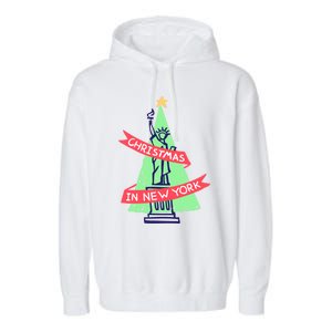 Usa New York City Statue Of Liberty Christmas Tree Great Gift Garment-Dyed Fleece Hoodie