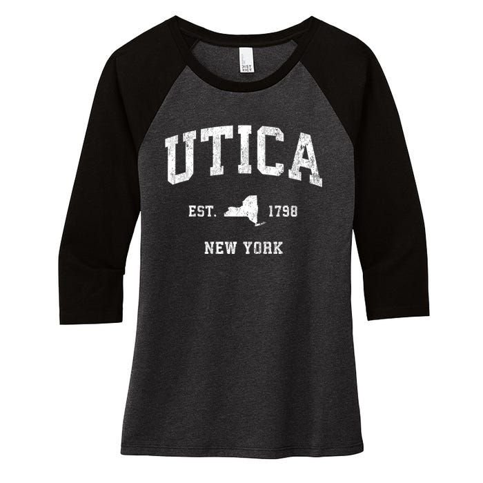 Utica New York Ny Vintage Established Athletic Women's Tri-Blend 3/4-Sleeve Raglan Shirt