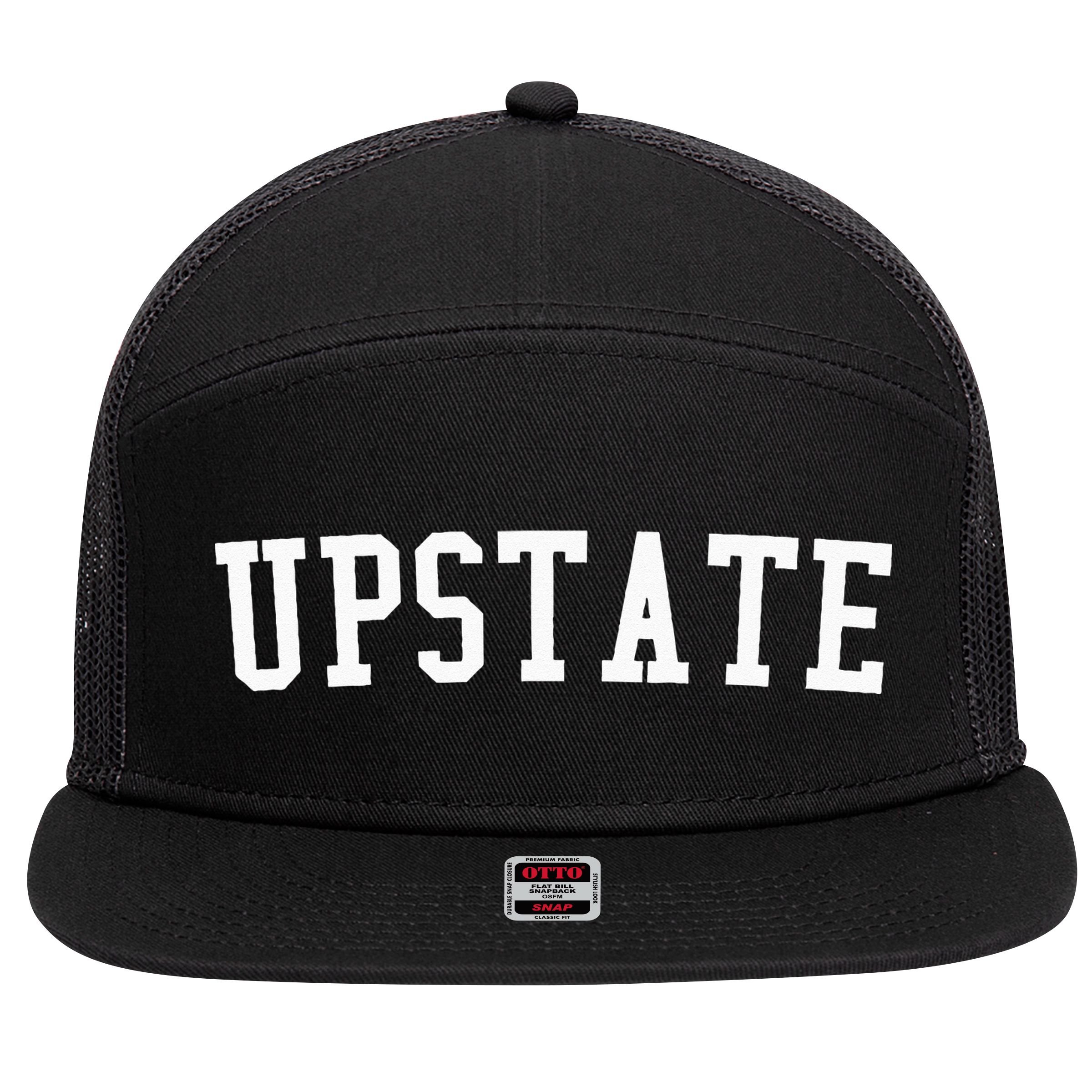 Upstate New York Prep Block Lettering Vintage Style 7 Panel Mesh Trucker Snapback Hat