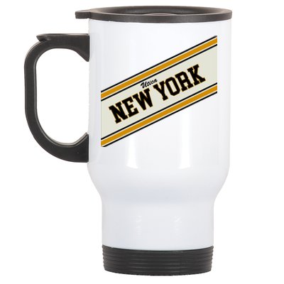 Utica New York Varsity Logo Stainless Steel Travel Mug