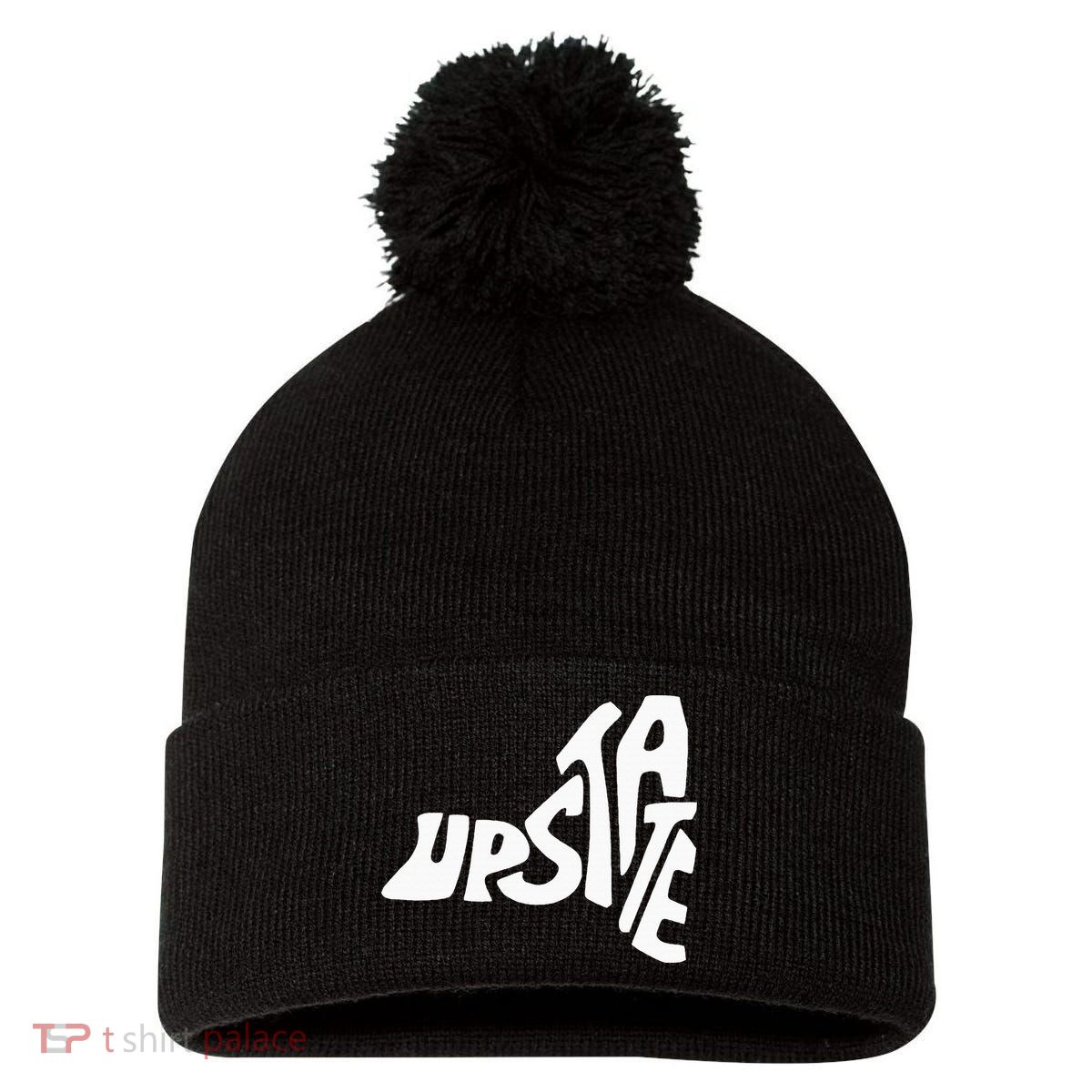 Upstate New York Ny State Shape Pom Pom 12in Knit Beanie