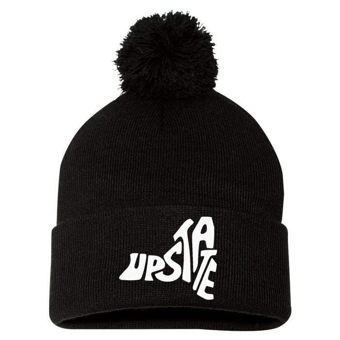 Upstate New York Ny State Shape Pom Pom 12in Knit Beanie