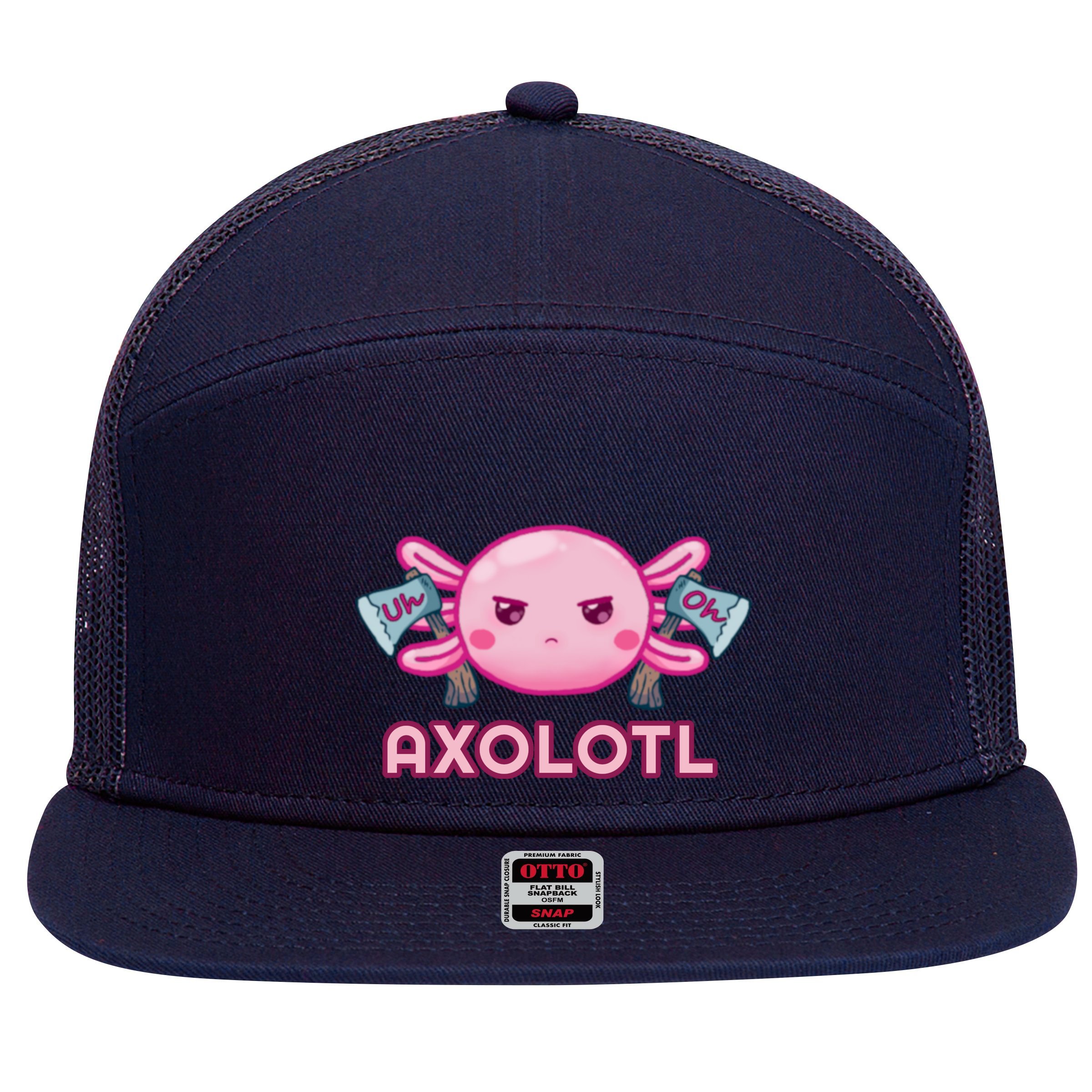 Uh Oh Axolotl 7 Panel Mesh Trucker Snapback Hat