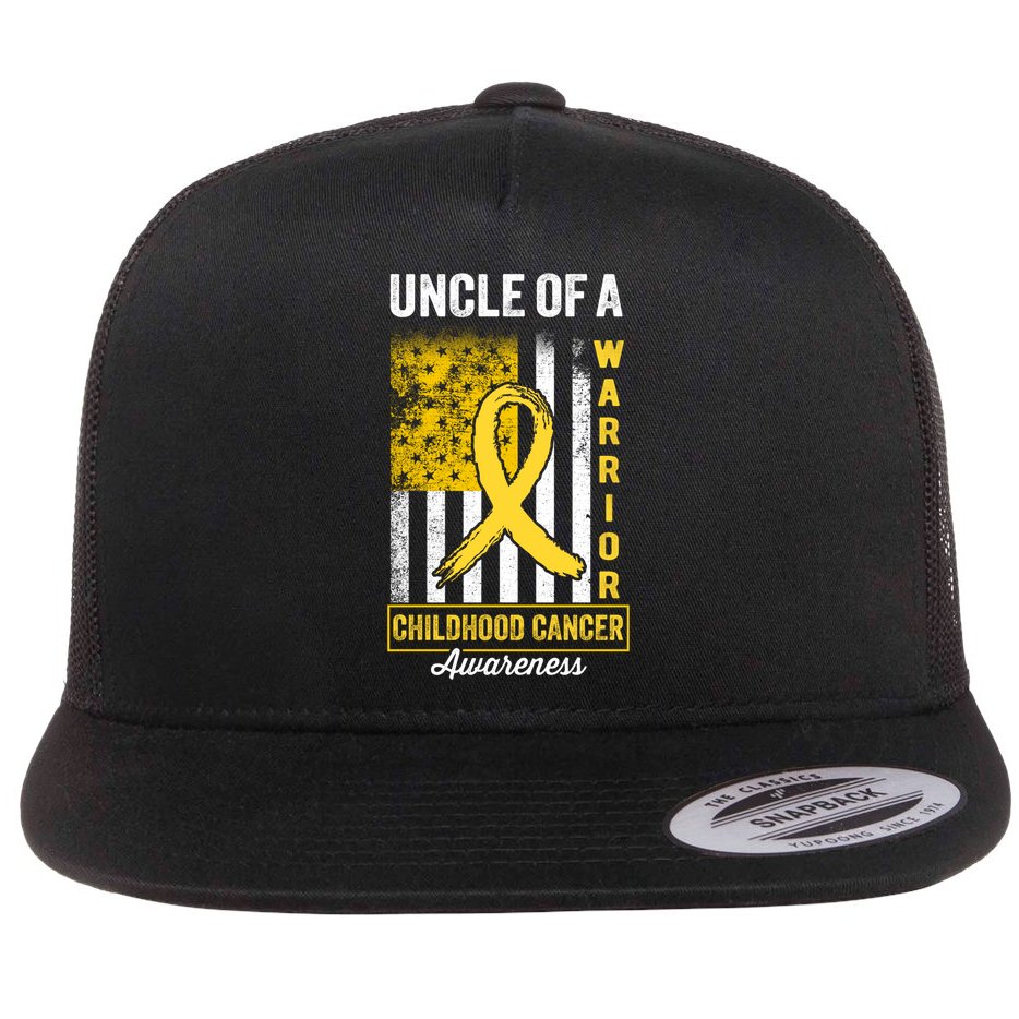 Uncle Of A Warrior Childhood Cancer Awareness Gold Us Flag Cool Gift Flat Bill Trucker Hat