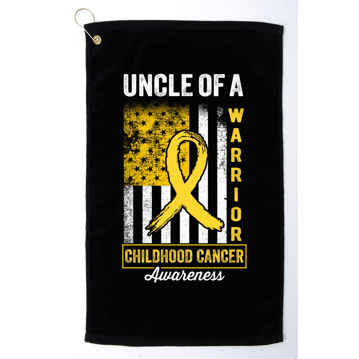 Uncle Of A Warrior Childhood Cancer Awareness Gold Us Flag Cool Gift Golf Towel