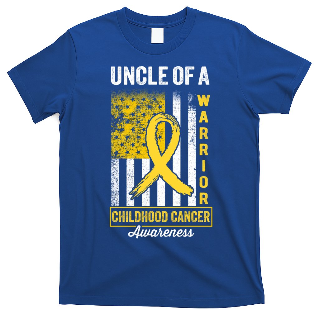 Uncle Of A Warrior Childhood Cancer Awareness Gold Us Flag Cool Gift T-Shirt