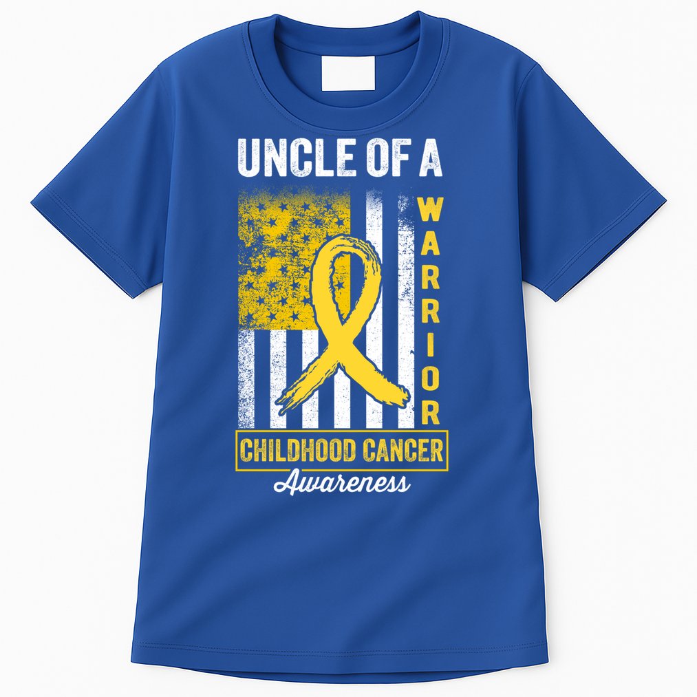 Uncle Of A Warrior Childhood Cancer Awareness Gold Us Flag Cool Gift Tall T-Shirt