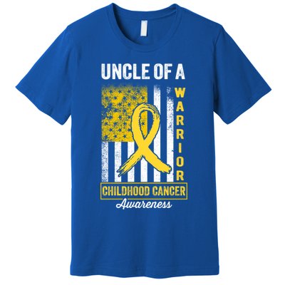 Uncle Of A Warrior Childhood Cancer Awareness Gold Us Flag Cool Gift Premium T-Shirt