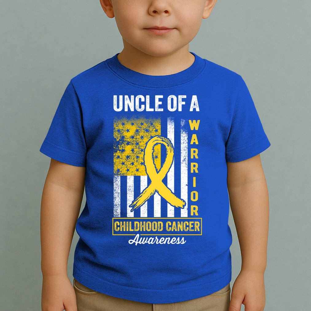 Uncle Of A Warrior Childhood Cancer Awareness Gold Us Flag Cool Gift Toddler T-Shirt