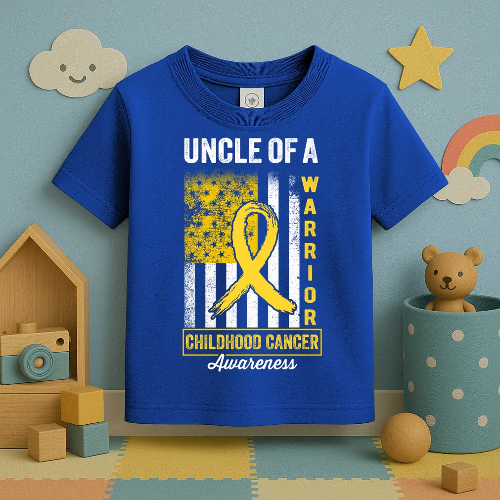 Uncle Of A Warrior Childhood Cancer Awareness Gold Us Flag Cool Gift Toddler T-Shirt