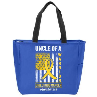 Uncle Of A Warrior Childhood Cancer Awareness Gold Us Flag Cool Gift Zip Tote Bag