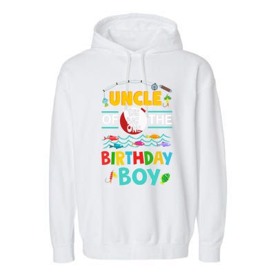 Uncle Of Big One 1st Birthday Matching Family Fishing Cute Gift Garment-Dyed Fleece Hoodie