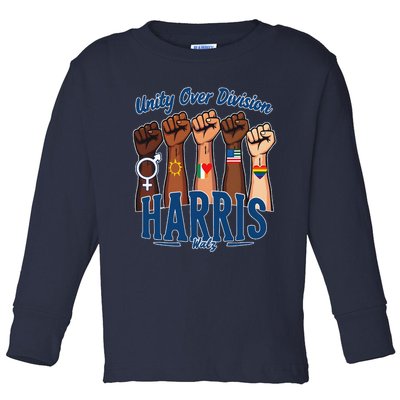 Unity Over Division Harris Walz Support Diversity Toddler Long Sleeve Shirt