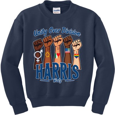 Unity Over Division Harris Walz Support Diversity Kids Sweatshirt