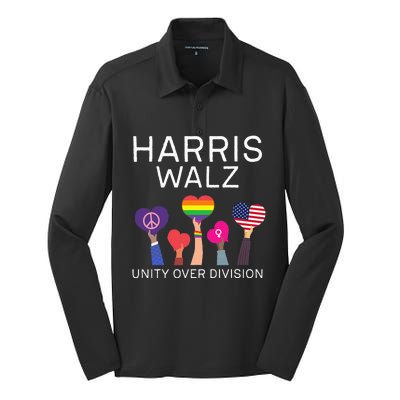 Unity Over Division Harris Walz For President 2024 Silk Touch Performance Long Sleeve Polo