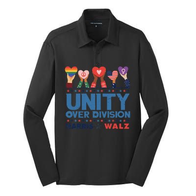 Unity Over Division Harris Walz 2024 Silk Touch Performance Long Sleeve Polo