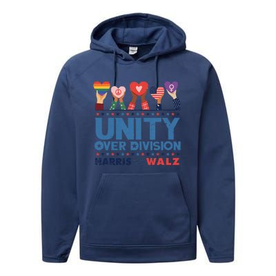 Unity Over Division Harris Walz 2024 Performance Fleece Hoodie