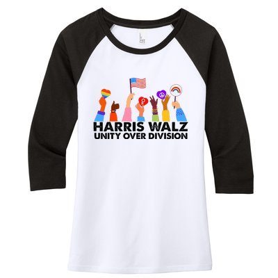 Unity Over Division Harris Walz 2024 Women's Tri-Blend 3/4-Sleeve Raglan Shirt