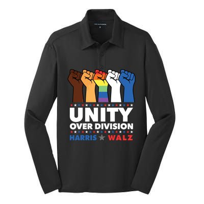 Unity Over Division Harris Walz 2024 Silk Touch Performance Long Sleeve Polo