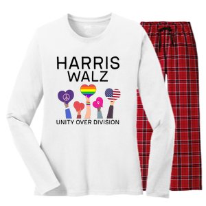 Unity Over Division Harris Walz 2024 Women's Long Sleeve Flannel Pajama Set 