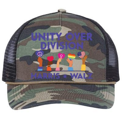 Unity Over Division Harris Walz 2024 Retro Rope Trucker Hat Cap