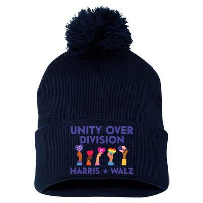 Unity Over Division Harris Walz 2024 Pom Pom 12in Knit Beanie