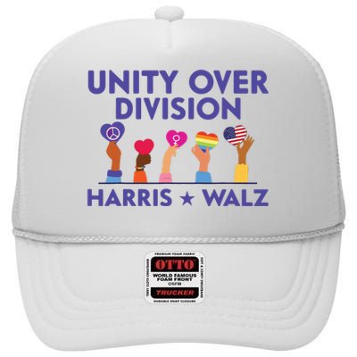 Unity Over Division Harris Walz 2024 High Crown Mesh Back Trucker Hat