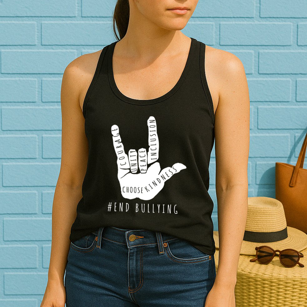 Unity Orange Day End Bullying Love Sign Language Womens Tank Top