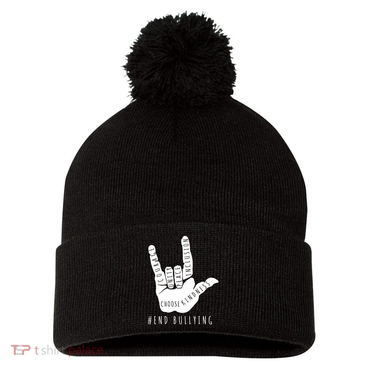 Unity Orange Day End Bullying Love Sign Language Pom Pom 12in Knit Beanie