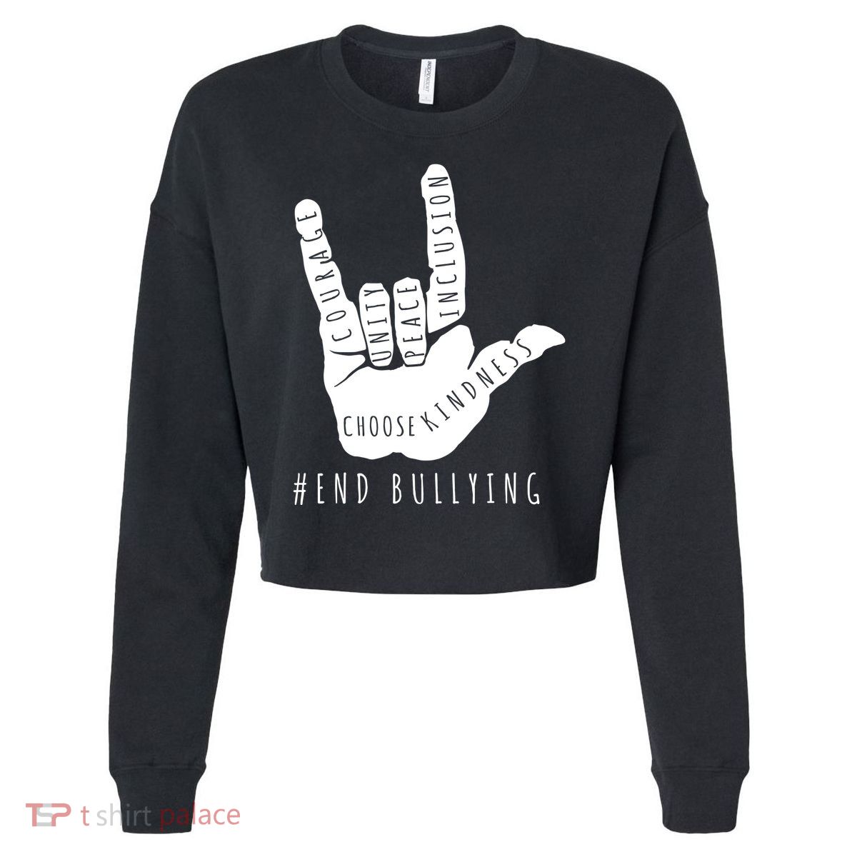 Unity Orange Day End Bullying Love Sign Language Cropped Pullover Crew